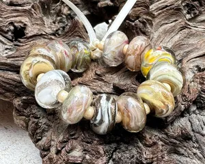 13 Shimmering Neutral Orphan Lampwork Beads Set SRA