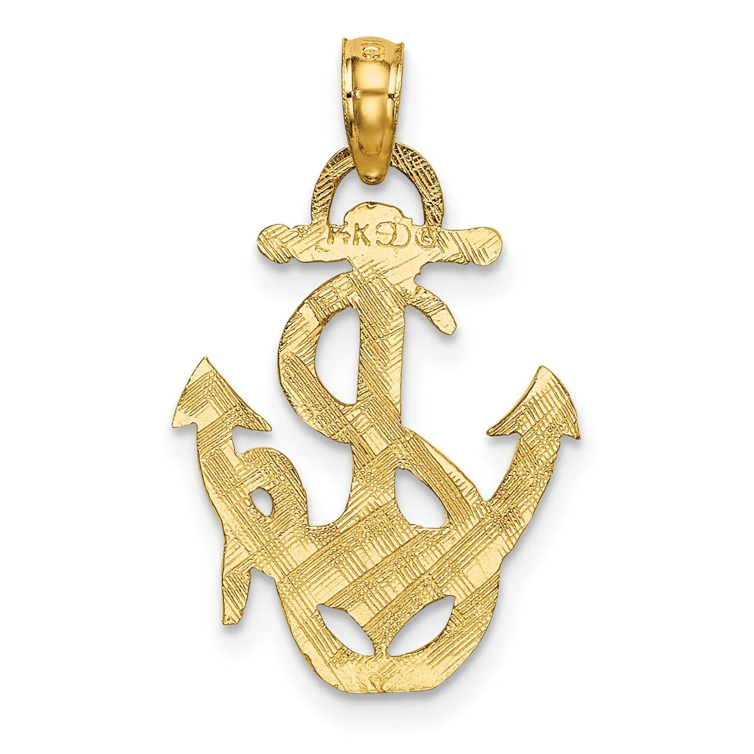 14K Yellow Gold Texture Polished Finished Anchor and Rope Design Charm Pendant