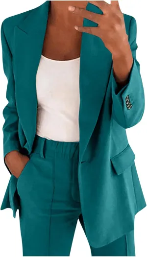 2 Piece Outfits for Women Dressy Blazer Jackets High Waisted Straight Leg Pants Suits Set Business Casual Work