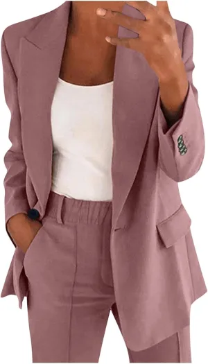 2 Piece Outfits for Women Dressy Blazer Jackets High Waisted Straight Leg Pants Suits Set Business Casual Work