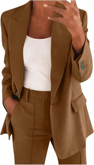 2 Piece Outfits for Women Dressy Blazer Jackets High Waisted Straight Leg Pants Suits Set Business Casual Work