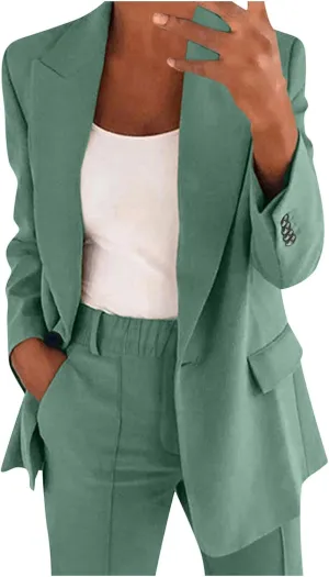 2 Piece Outfits for Women Dressy Blazer Jackets High Waisted Straight Leg Pants Suits Set Business Casual Work