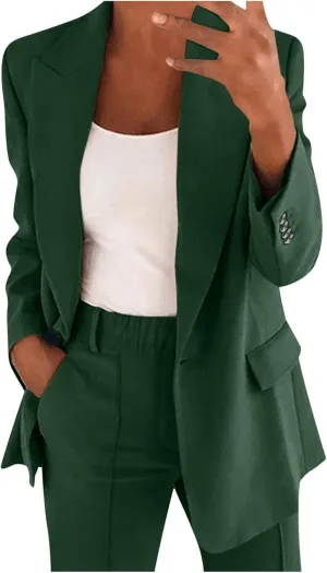 2 Piece Outfits for Women Dressy Blazer Jackets High Waisted Straight Leg Pants Suits Set Business Casual Work