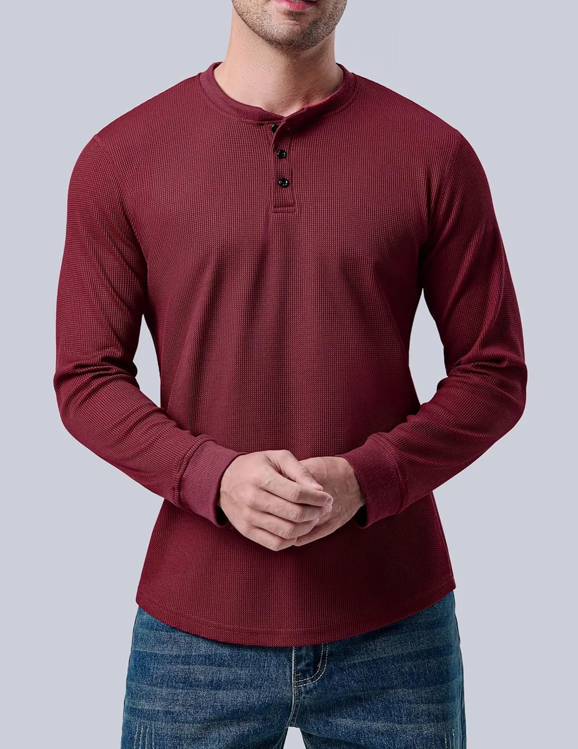 3 Pack Mens Waffle Henley Thermal Long Sleeve Shirts, Casual Fitted Fall Shirts for Men