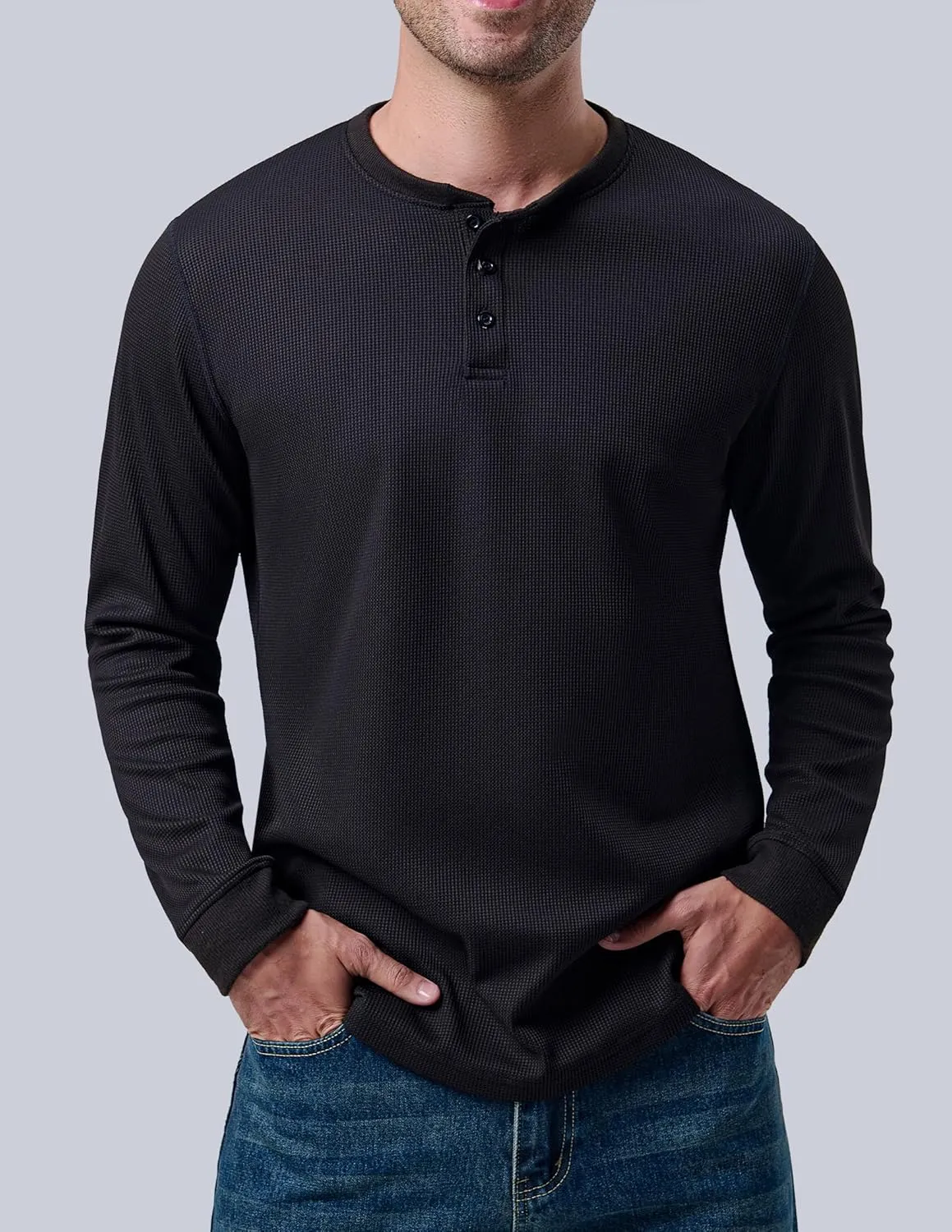 3 Pack Mens Waffle Henley Thermal Long Sleeve Shirts, Casual Fitted Fall Shirts for Men