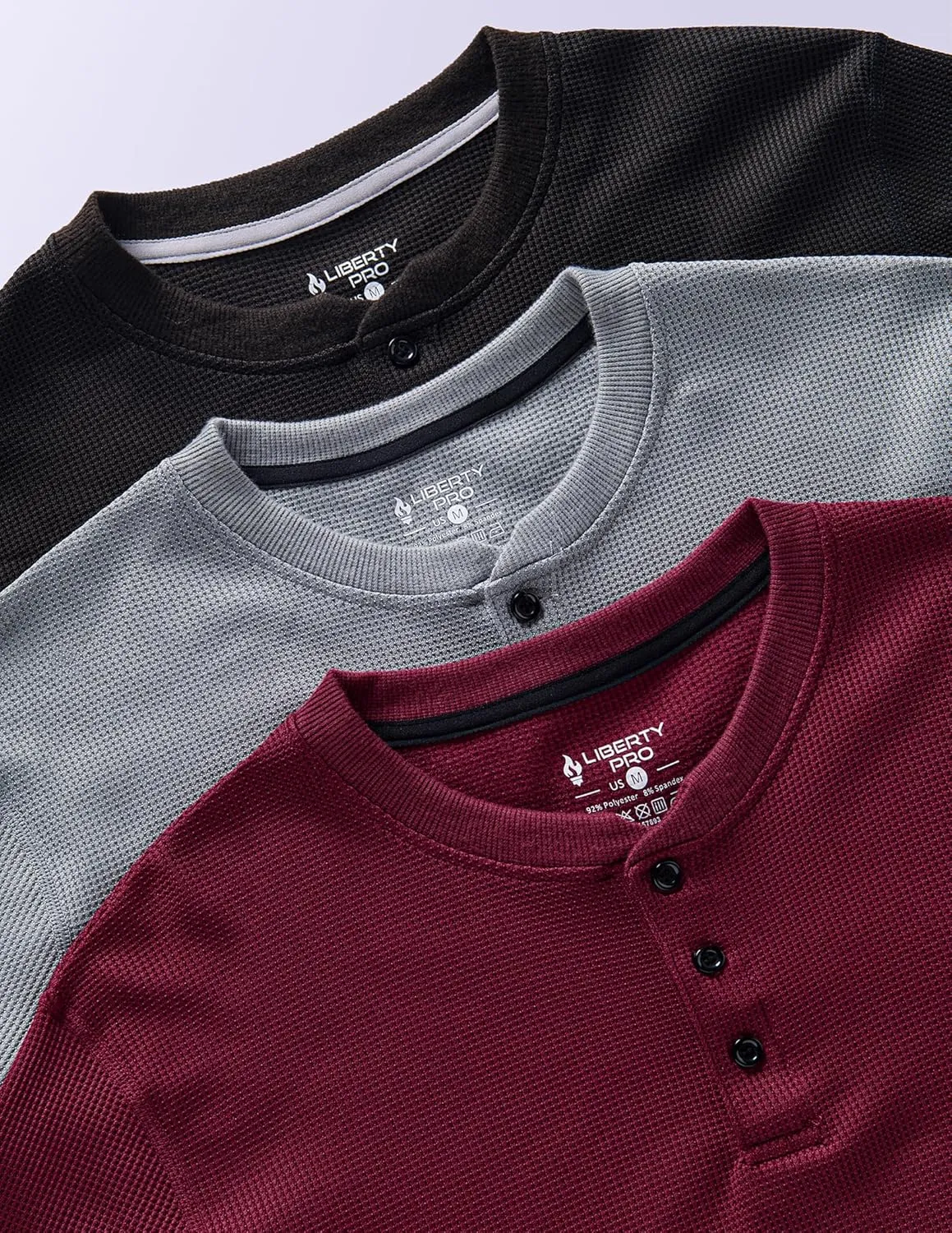 3 Pack Mens Waffle Henley Thermal Long Sleeve Shirts, Casual Fitted Fall Shirts for Men