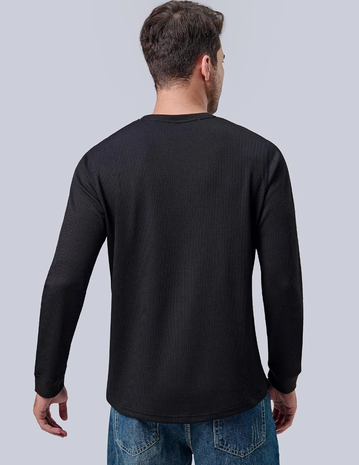 3 Pack Mens Waffle Henley Thermal Long Sleeve Shirts, Casual Fitted Fall Shirts for Men