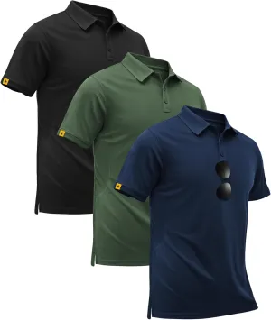 3 Pack Polo Shirts for Men Short Sleeve Moisture-Wicking Golf Shirts Athletic Casual Collared T-Shirt