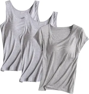 3 Pact Womens Tank Tops Summer Casual Crew Neck Sleeveless Top Loose Fit Basic Tunic Shirts Home Wear