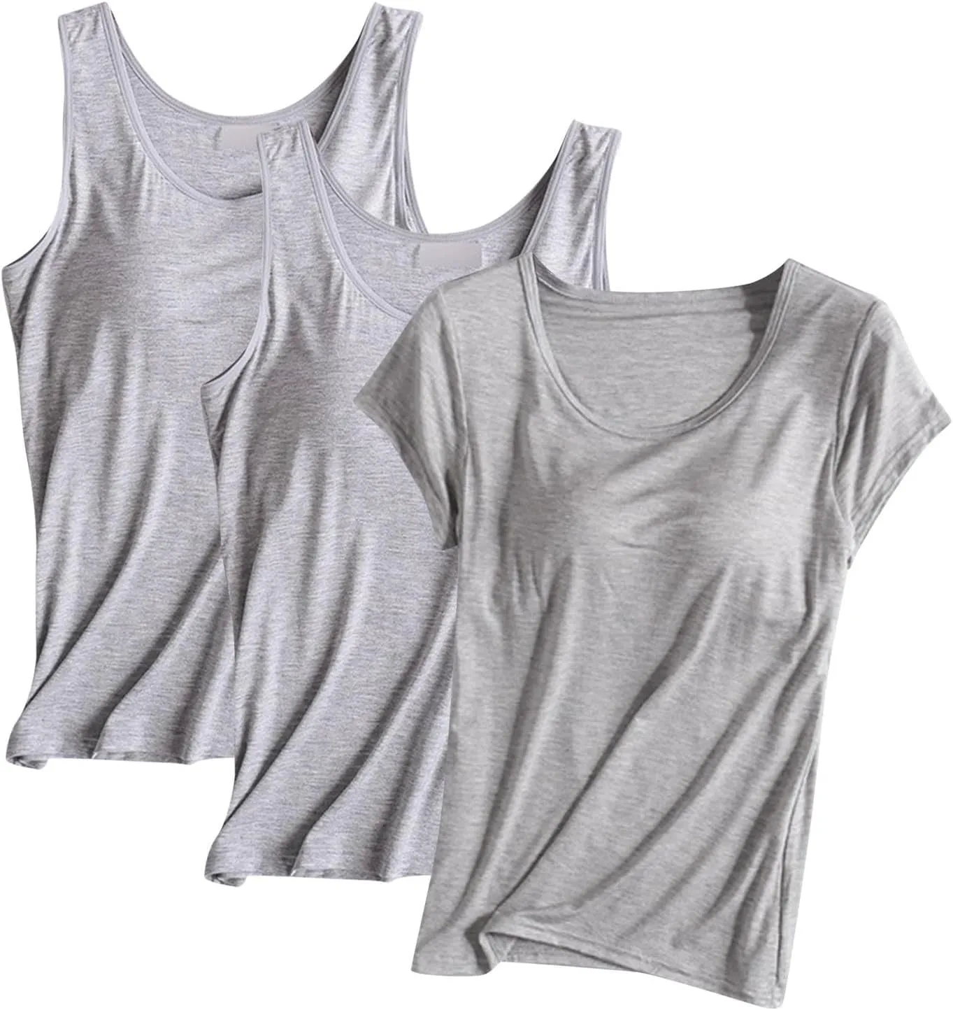 3 Pact Womens Tank Tops Summer Casual Crew Neck Sleeveless Top Loose Fit Basic Tunic Shirts Home Wear