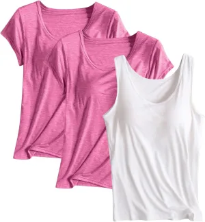 3PC Tank Tops with Built in Bras for Women,Basic Camisole Top 2025 Summer Fashion Trendy Casual Tanks for Yoga