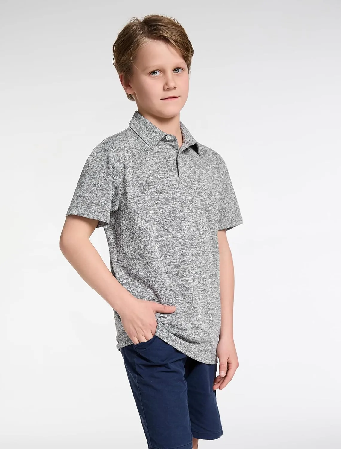 4 Pack Boys Short Sleeve Polo Shirts Dry Fit Athletic Performance Collared Golf Shirts for Youth