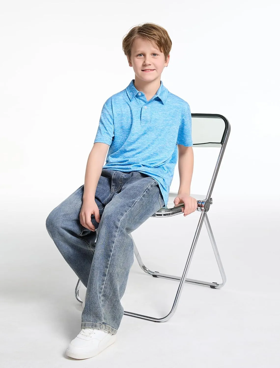 4 Pack Boys Short Sleeve Polo Shirts Dry Fit Athletic Performance Collared Golf Shirts for Youth