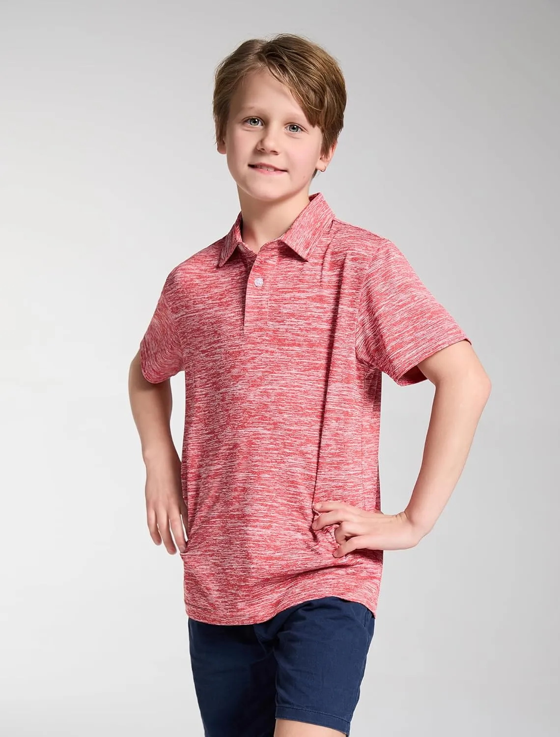 4 Pack Boys Short Sleeve Polo Shirts Dry Fit Athletic Performance Collared Golf Shirts for Youth