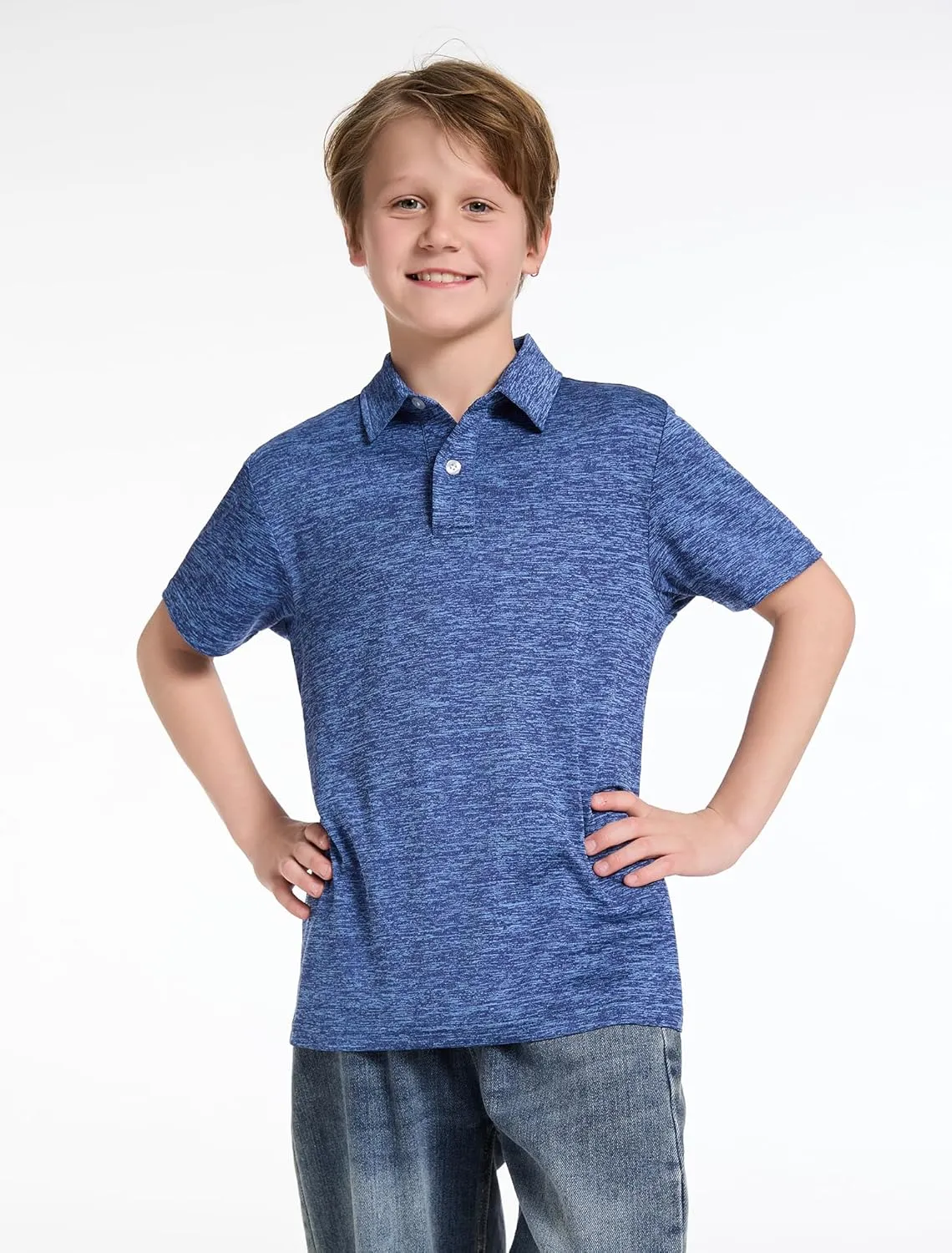 4 Pack Boys Short Sleeve Polo Shirts Dry Fit Athletic Performance Collared Golf Shirts for Youth