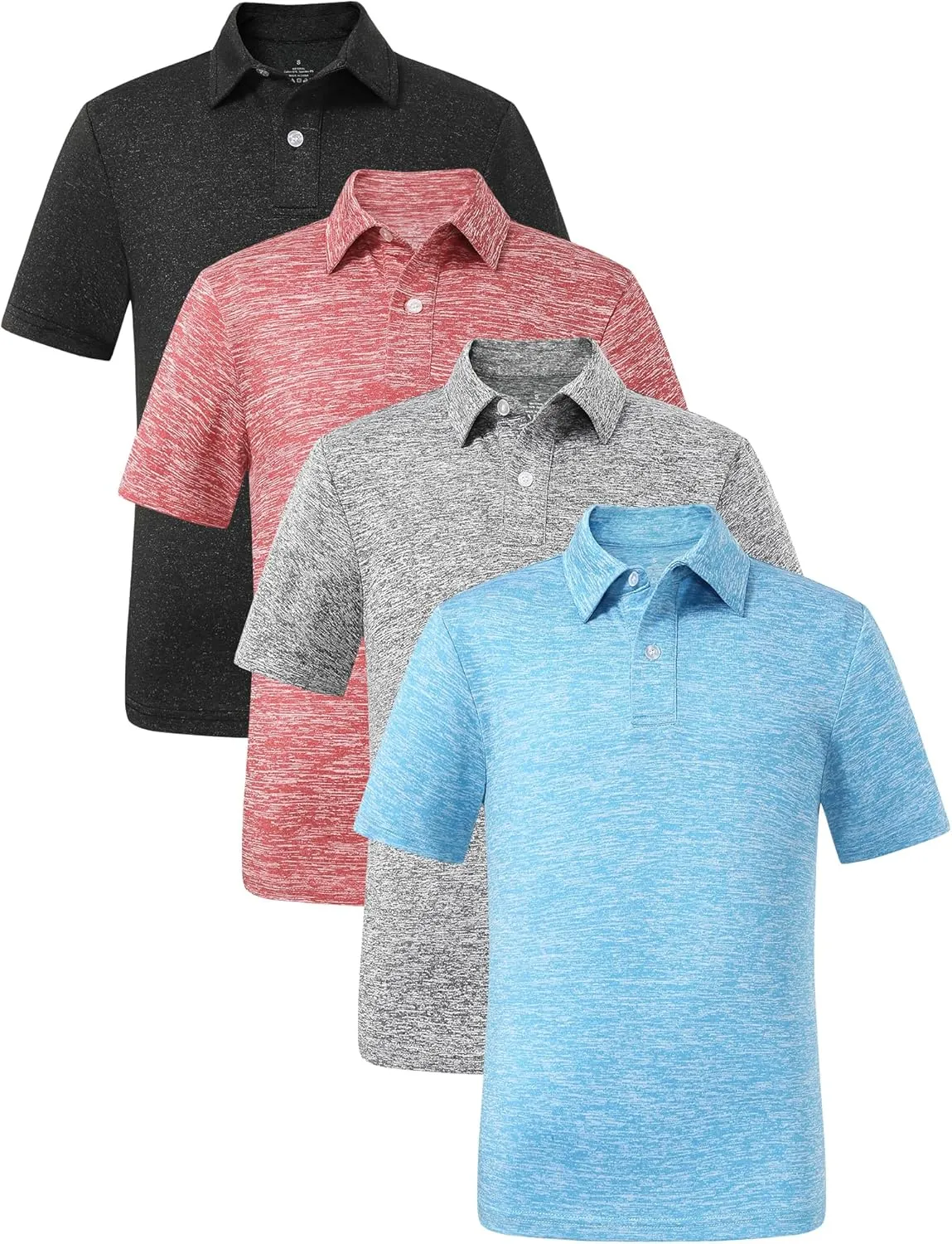 4 Pack Boys Short Sleeve Polo Shirts Dry Fit Athletic Performance Collared Golf Shirts for Youth