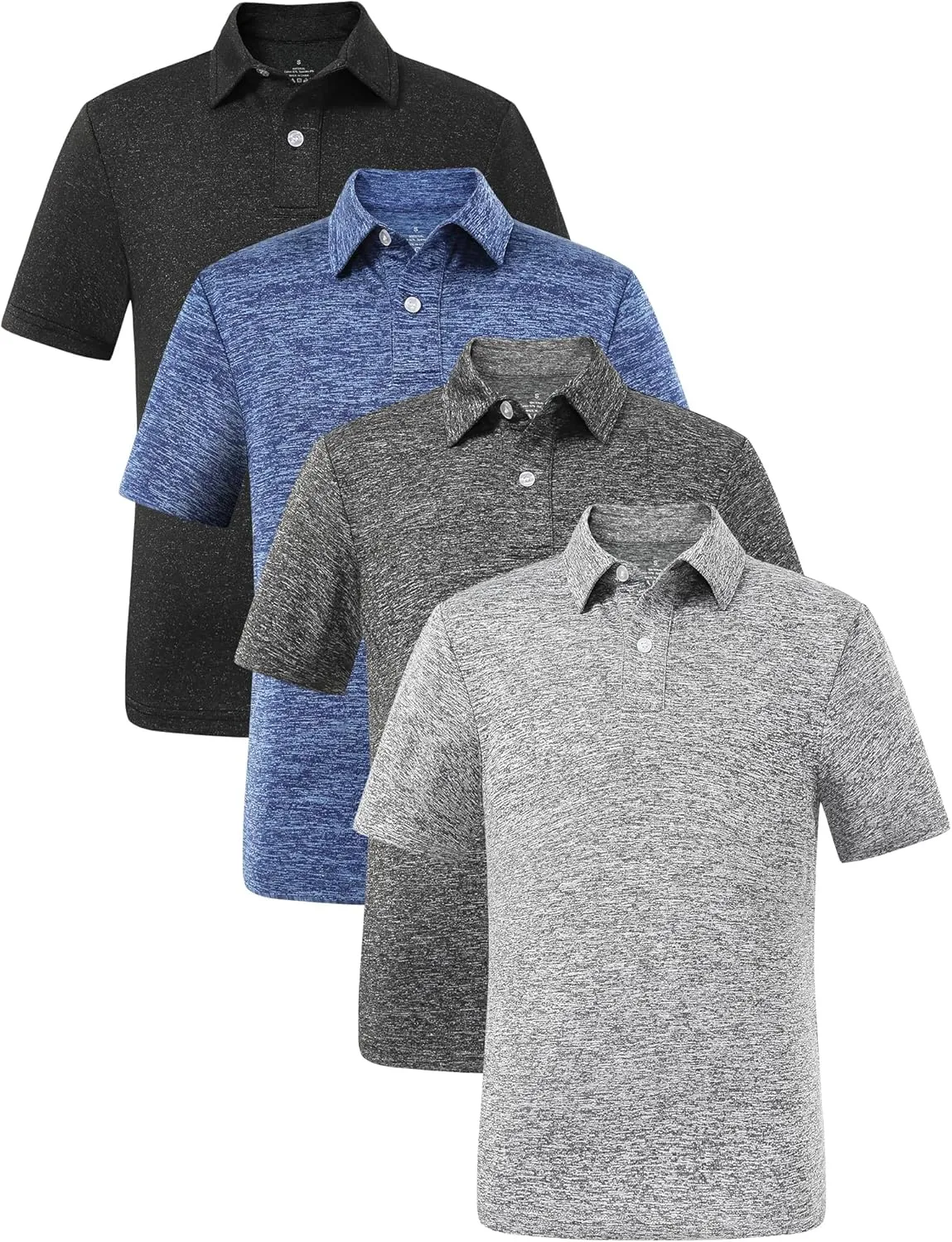 4 Pack Boys Short Sleeve Polo Shirts Dry Fit Athletic Performance Collared Golf Shirts for Youth