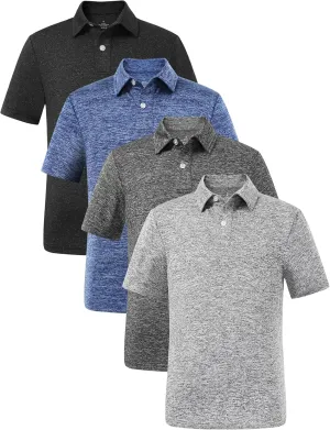 4 Pack Boys Short Sleeve Polo Shirts Dry Fit Athletic Performance Collared Golf Shirts for Youth