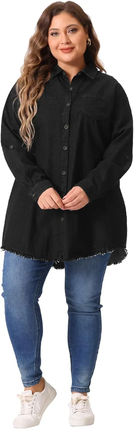 Agnes Orinda Plus Size Shirts for Women Chambray Top Button Down Denim Shirts Tops 2025