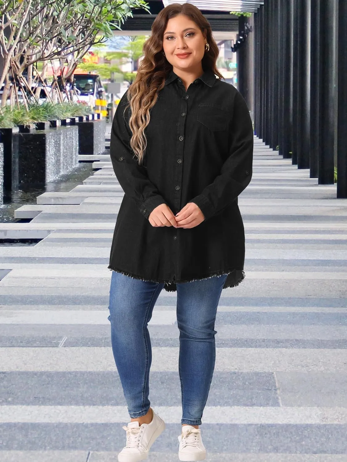 Agnes Orinda Plus Size Shirts for Women Chambray Top Button Down Denim Shirts Tops 2025