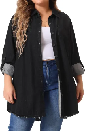 Agnes Orinda Plus Size Shirts for Women Chambray Top Button Down Denim Shirts Tops 2025