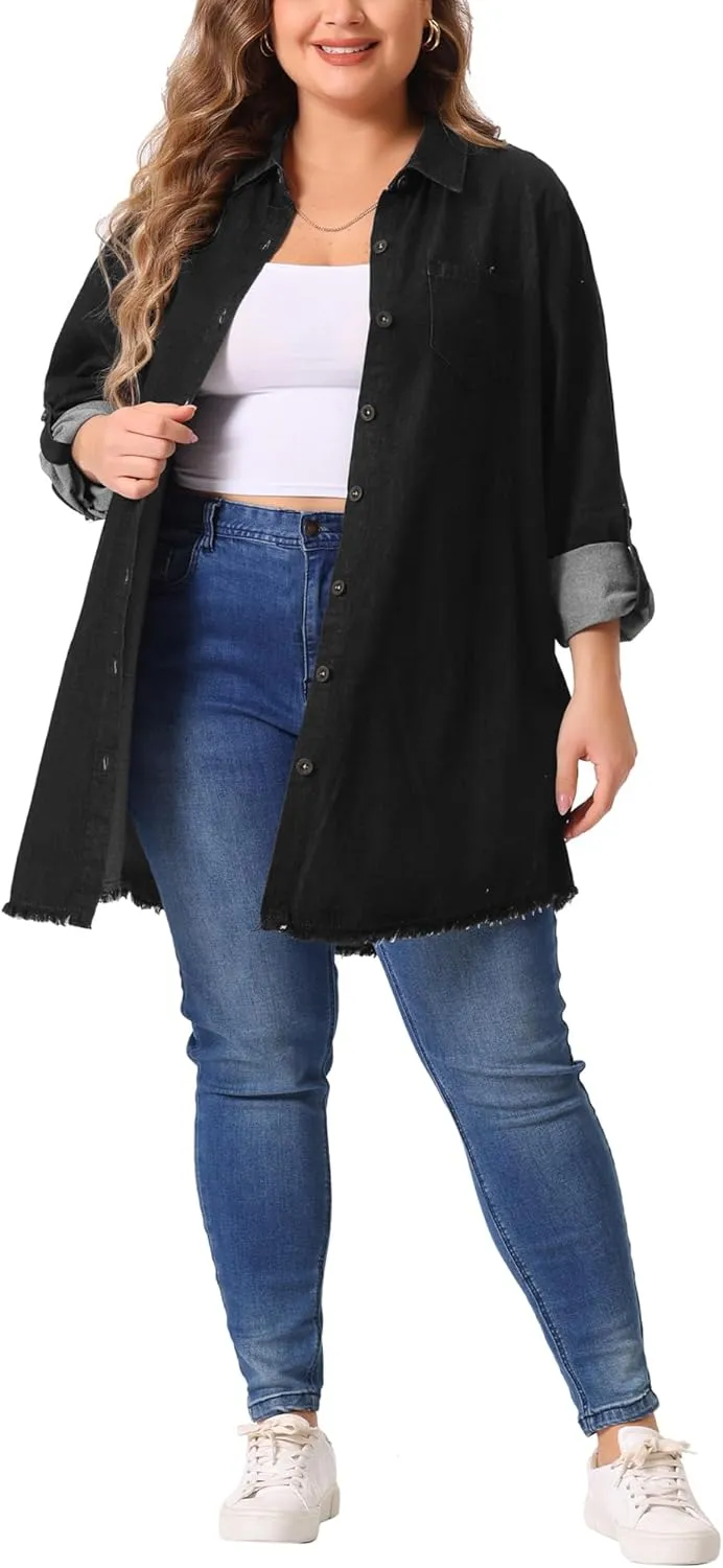 Agnes Orinda Plus Size Shirts for Women Chambray Top Button Down Denim Shirts Tops 2025