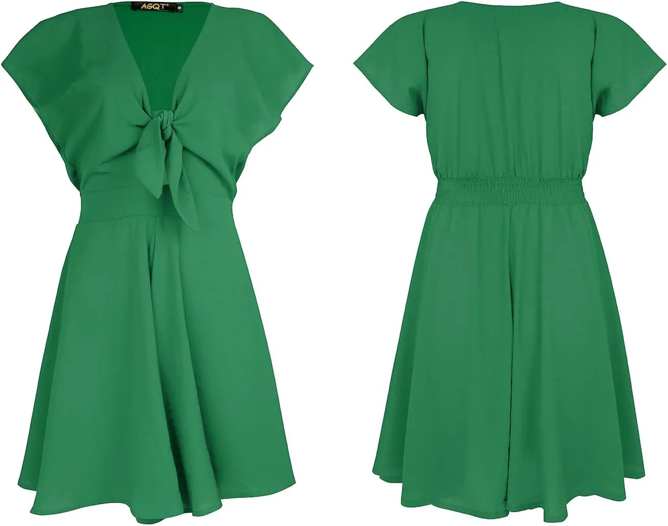 AGQT Women's Sexy V-Neck Self-Tie Front Romper Short Jumpsuit Playsuit Mini Outfit Dress Boho