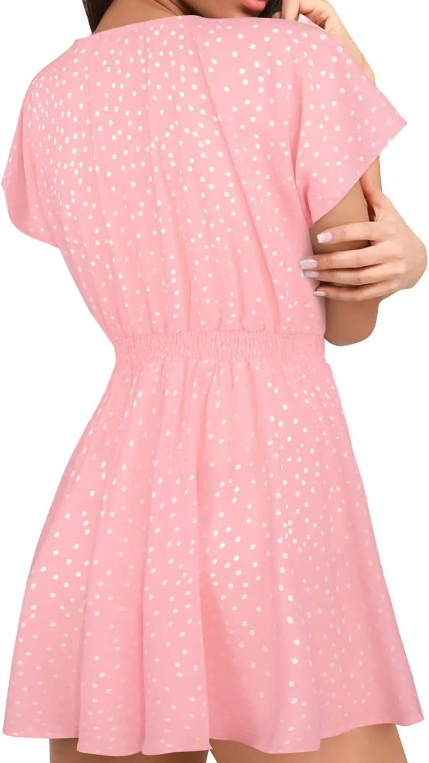 AGQT Women's Sexy V-Neck Self-Tie Front Romper Short Jumpsuit Playsuit Mini Outfit Dress Boho