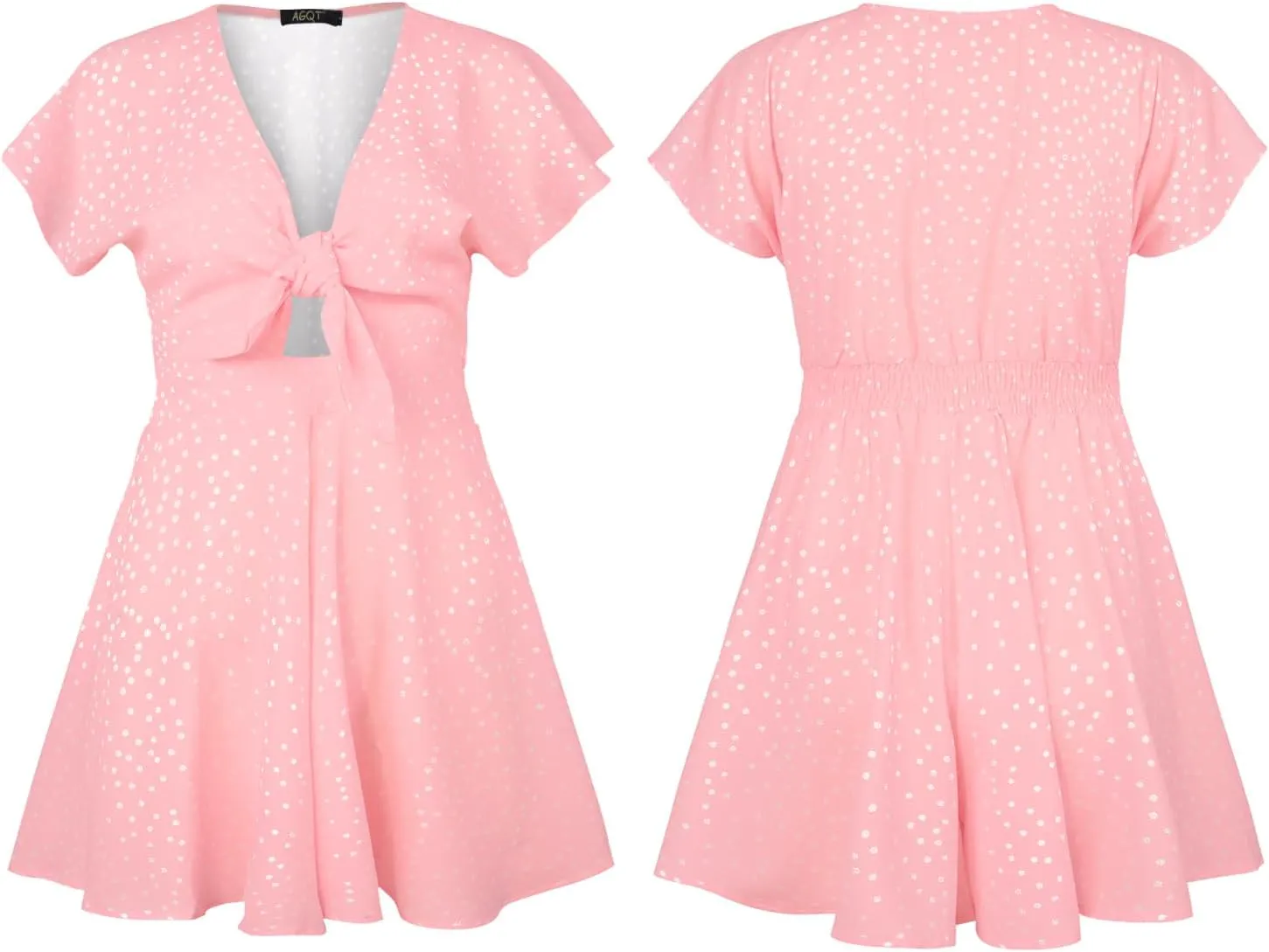 AGQT Women's Sexy V-Neck Self-Tie Front Romper Short Jumpsuit Playsuit Mini Outfit Dress Boho