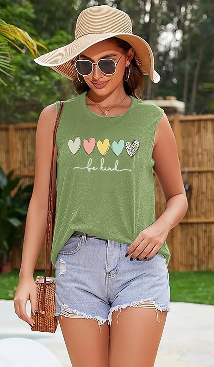 ALUS Womens Graphic Tank Tops Summer T Shirts Sleeveless Casual Loose Tunic Blouses