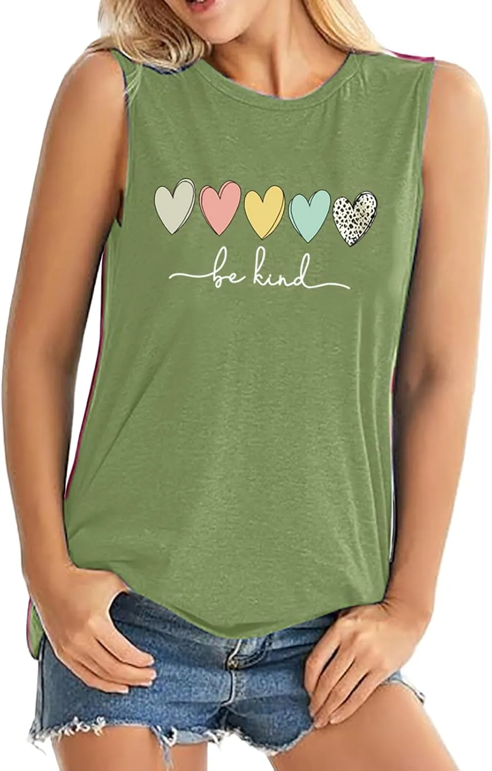 ALUS Womens Graphic Tank Tops Summer T Shirts Sleeveless Casual Loose Tunic Blouses