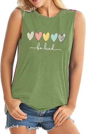 ALUS Womens Graphic Tank Tops Summer T Shirts Sleeveless Casual Loose Tunic Blouses