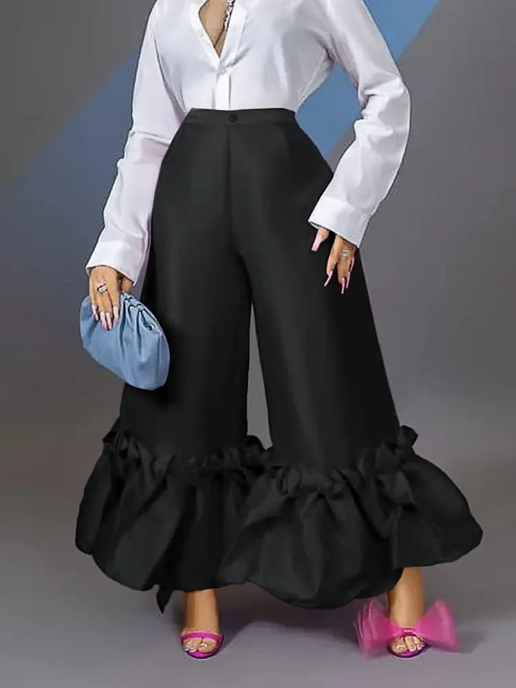 AOMEI Women's Shiny High Waist Flare Pants Wide Leg Bell Bottoms Trousers