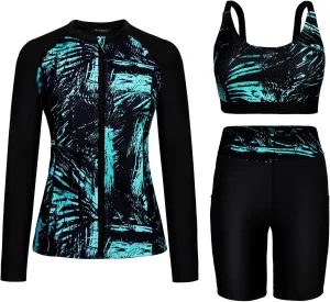 Arolina Womens Rash Guard Long Sleeve Swim Shirts Swimsuit 2025 Bathing Suit with Womens Swim Shorts & Two Pockets