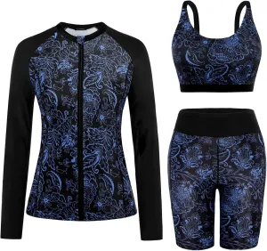Arolina Womens Rash Guard Long Sleeve Swim Shirts Swimsuit 2025 Bathing Suit with Womens Swim Shorts & Two Pockets