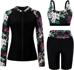 Arolina Womens Rash Guard Long Sleeve Swim Shirts Swimsuit 2025 Bathing Suit with Womens Swim Shorts & Two Pockets