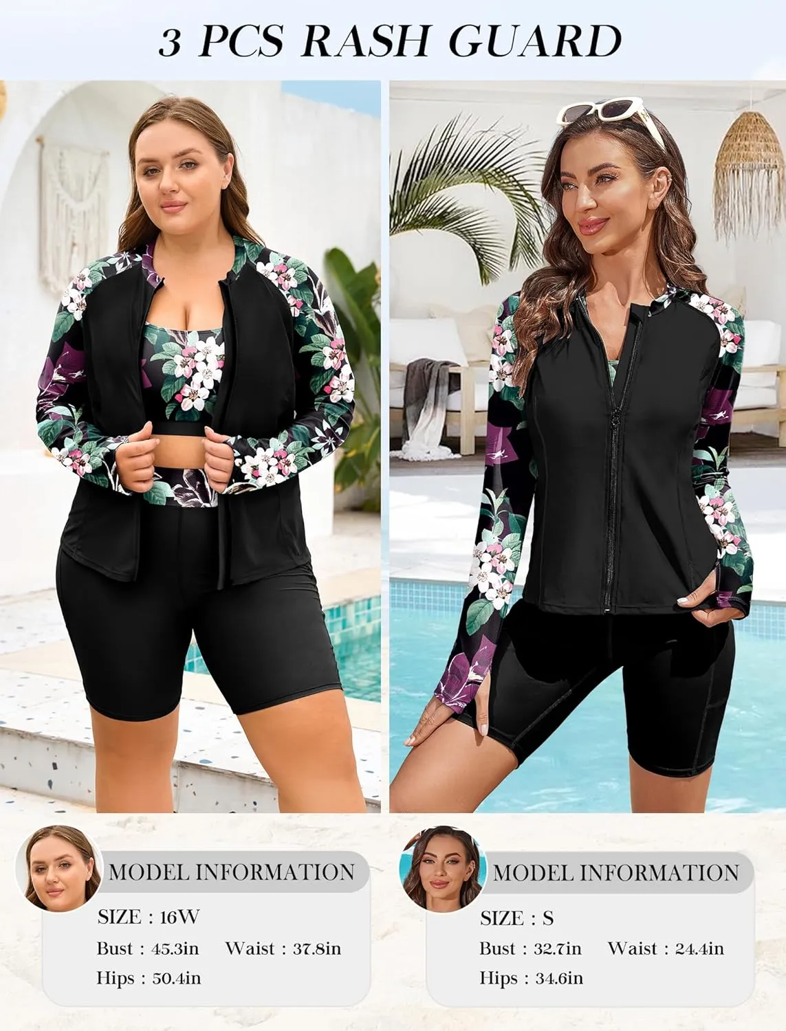 Arolina Womens Rash Guard Long Sleeve Swim Shirts Swimsuit 2025 Bathing Suit with Womens Swim Shorts & Two Pockets