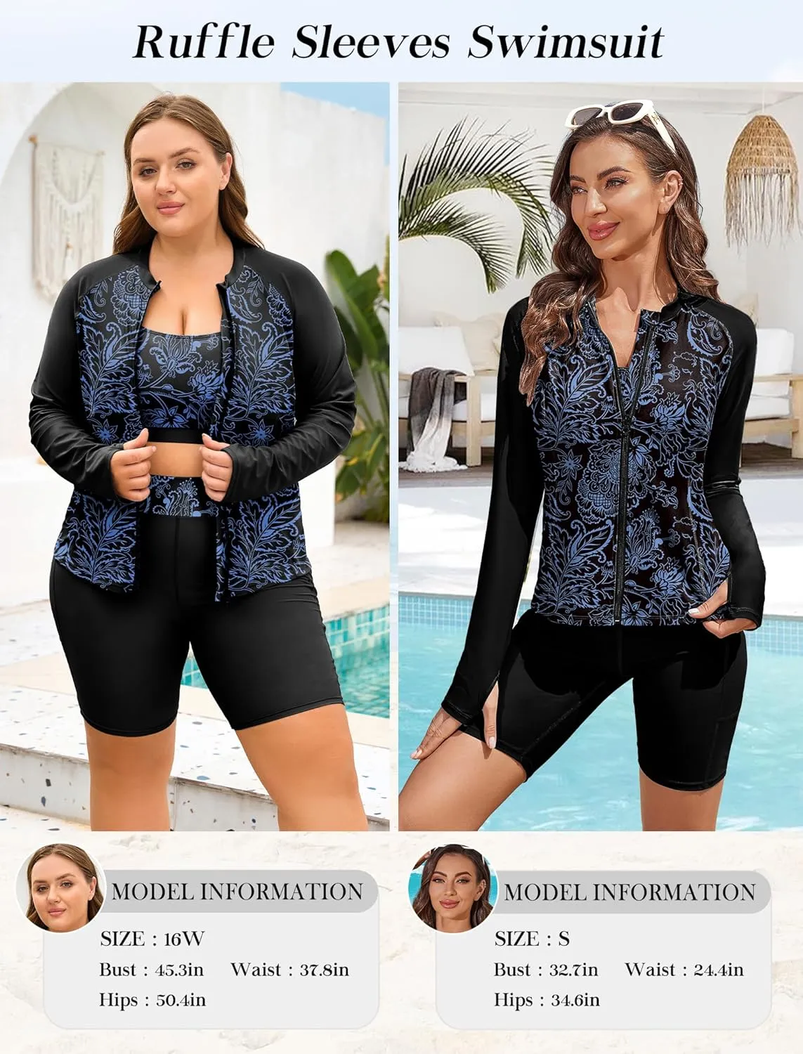 Arolina Womens Rash Guard Long Sleeve Swim Shirts Swimsuit 2025 Bathing Suit with Womens Swim Shorts & Two Pockets