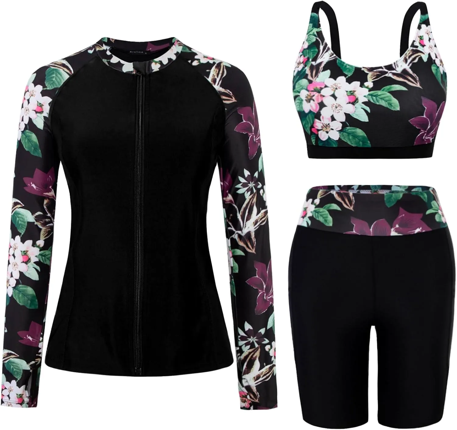 Arolina Womens Rash Guard Long Sleeve Swim Shirts Swimsuit 2025 Bathing Suit with Womens Swim Shorts & Two Pockets