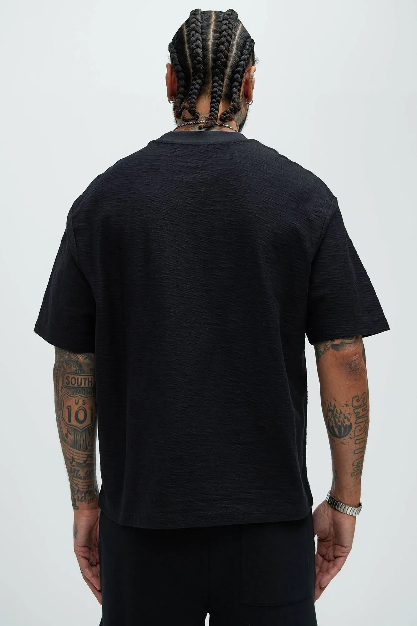 Asher Slub Texture Pocket Tee - Black