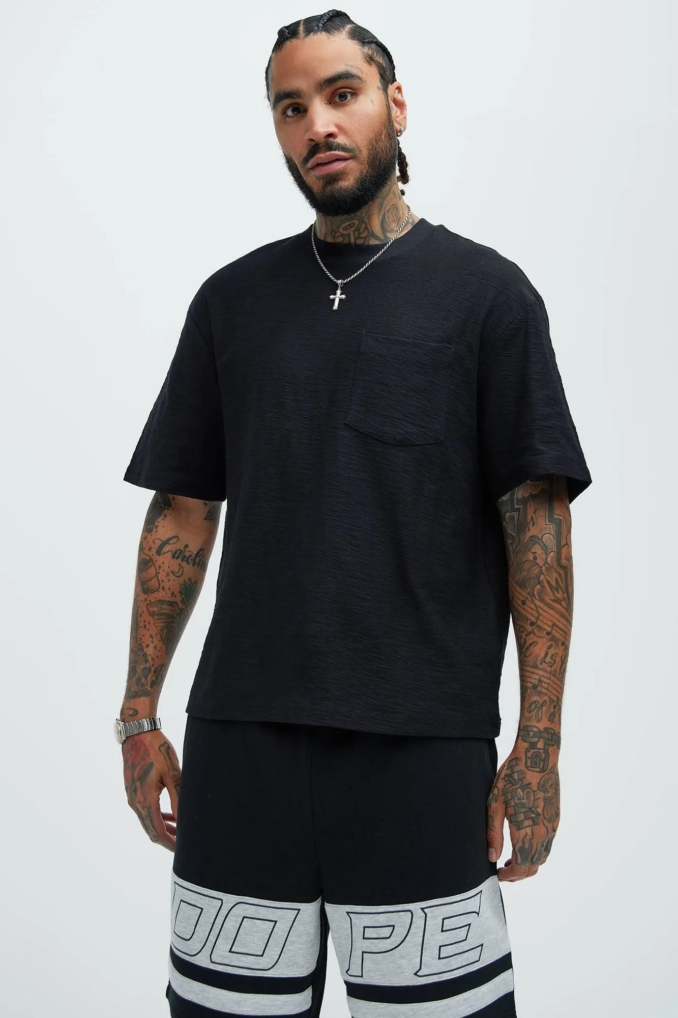 Asher Slub Texture Pocket Tee - Black