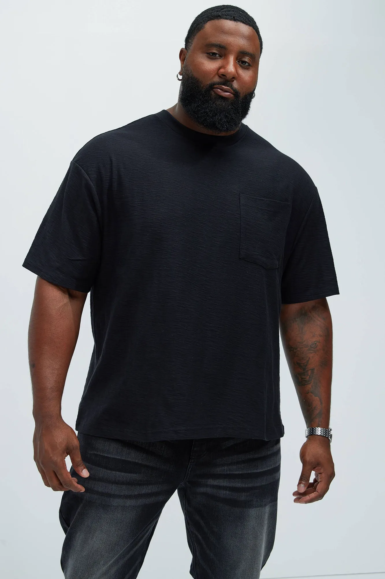 Asher Slub Texture Pocket Tee - Black