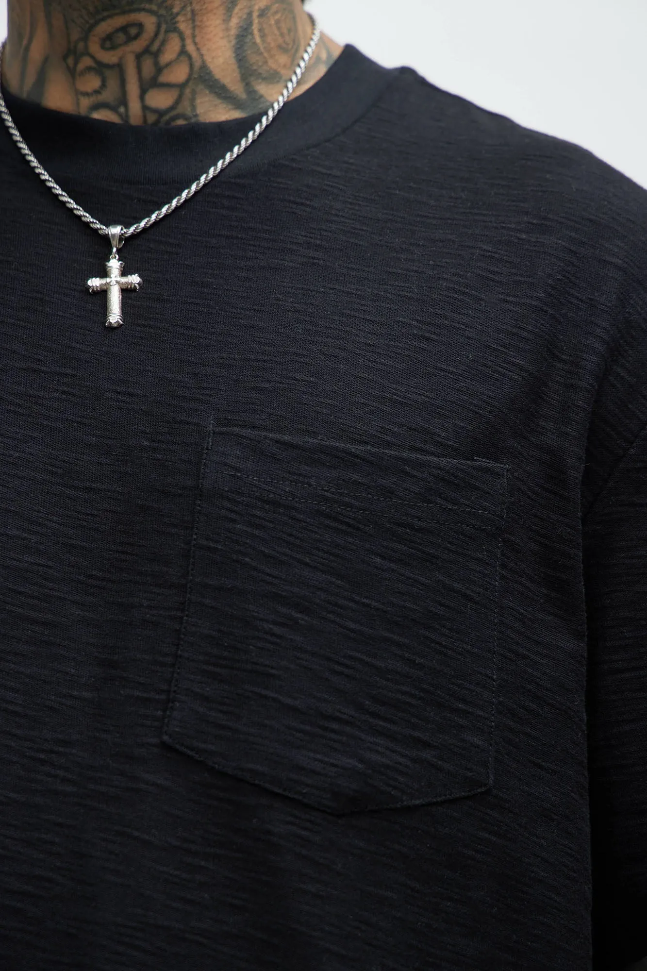 Asher Slub Texture Pocket Tee - Black