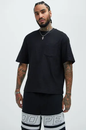 Asher Slub Texture Pocket Tee - Black