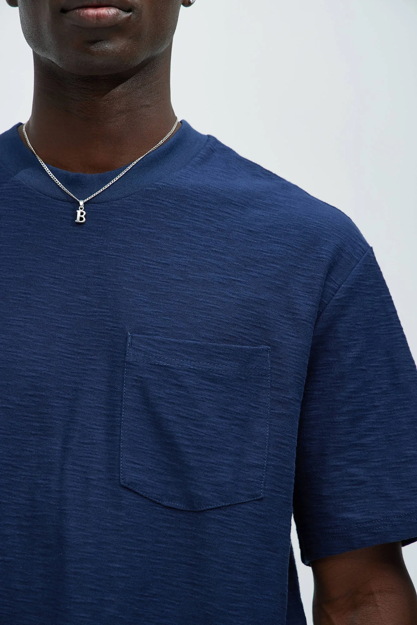 Asher Slub Texture Pocket Tee - Navy
