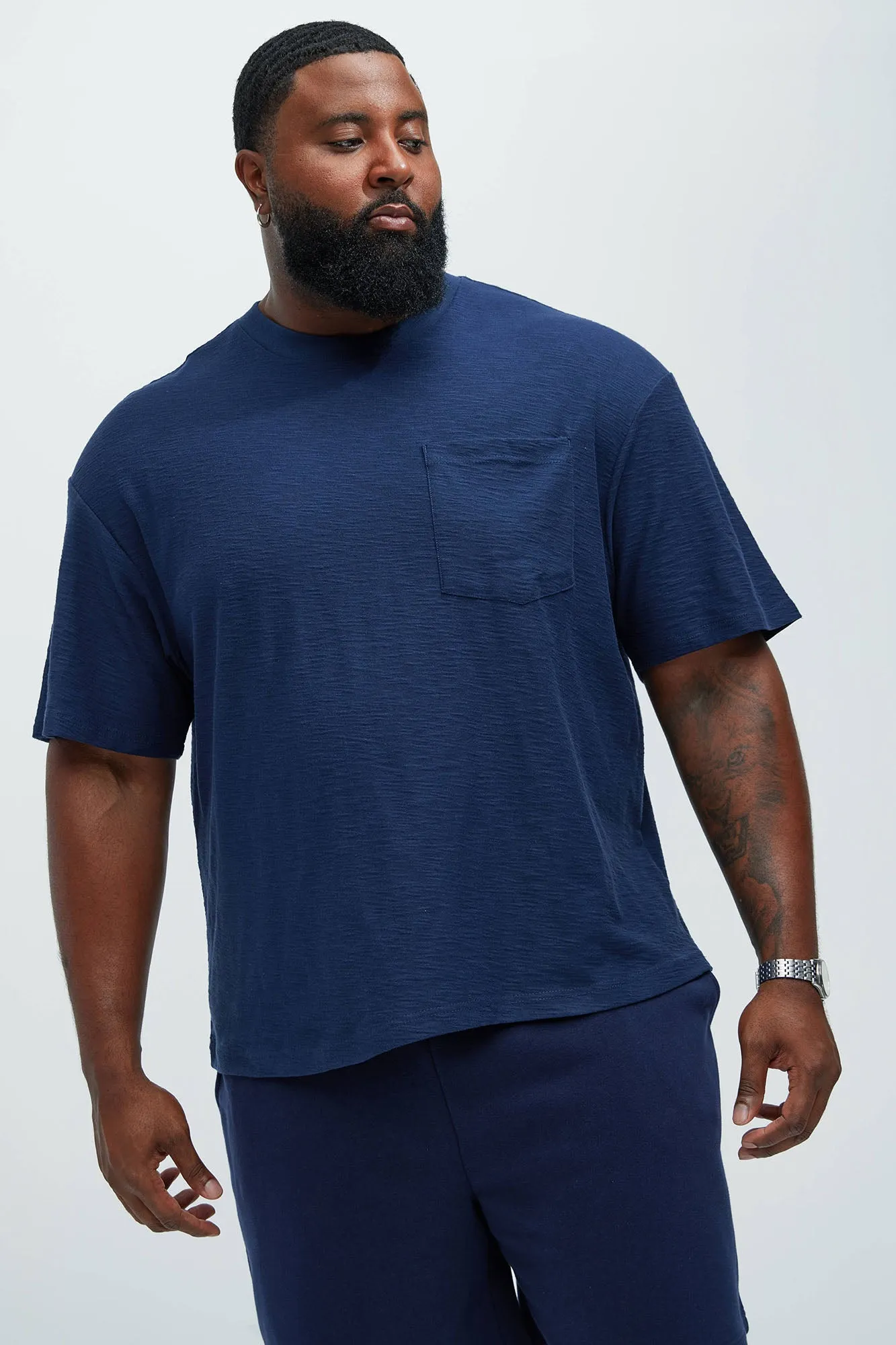 Asher Slub Texture Pocket Tee - Navy