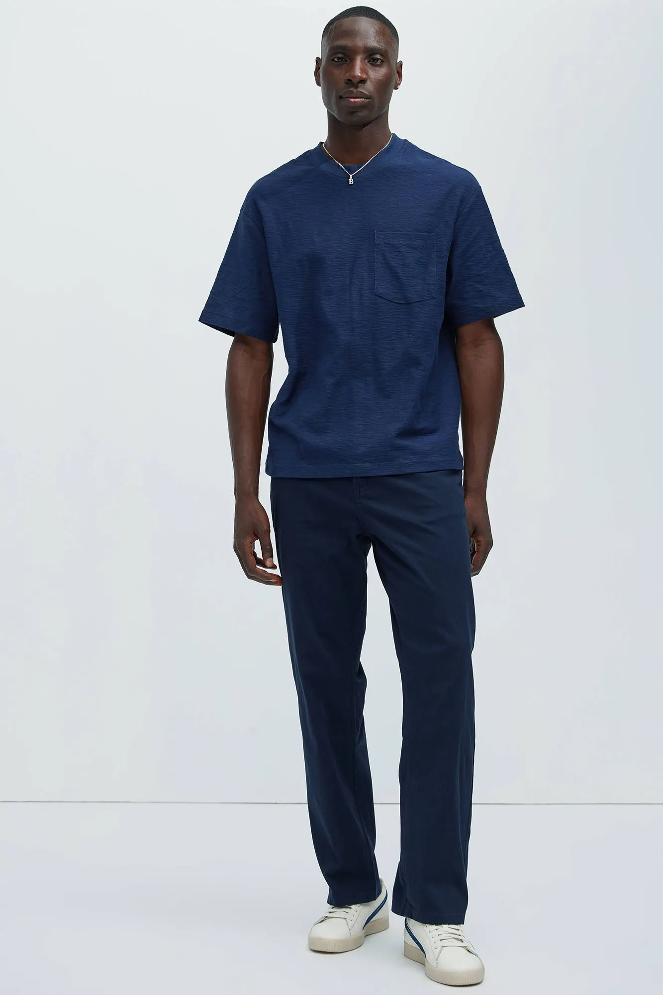 Asher Slub Texture Pocket Tee - Navy
