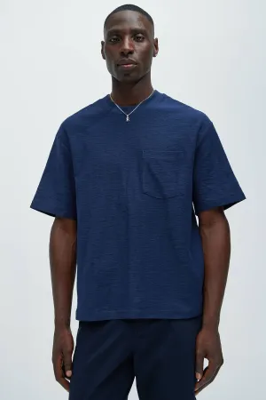 Asher Slub Texture Pocket Tee - Navy