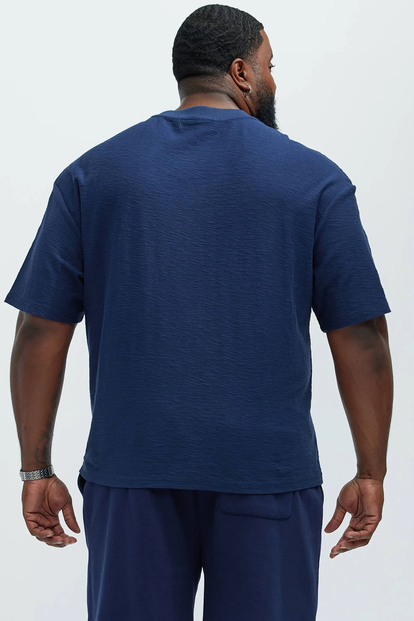 Asher Slub Texture Pocket Tee - Navy