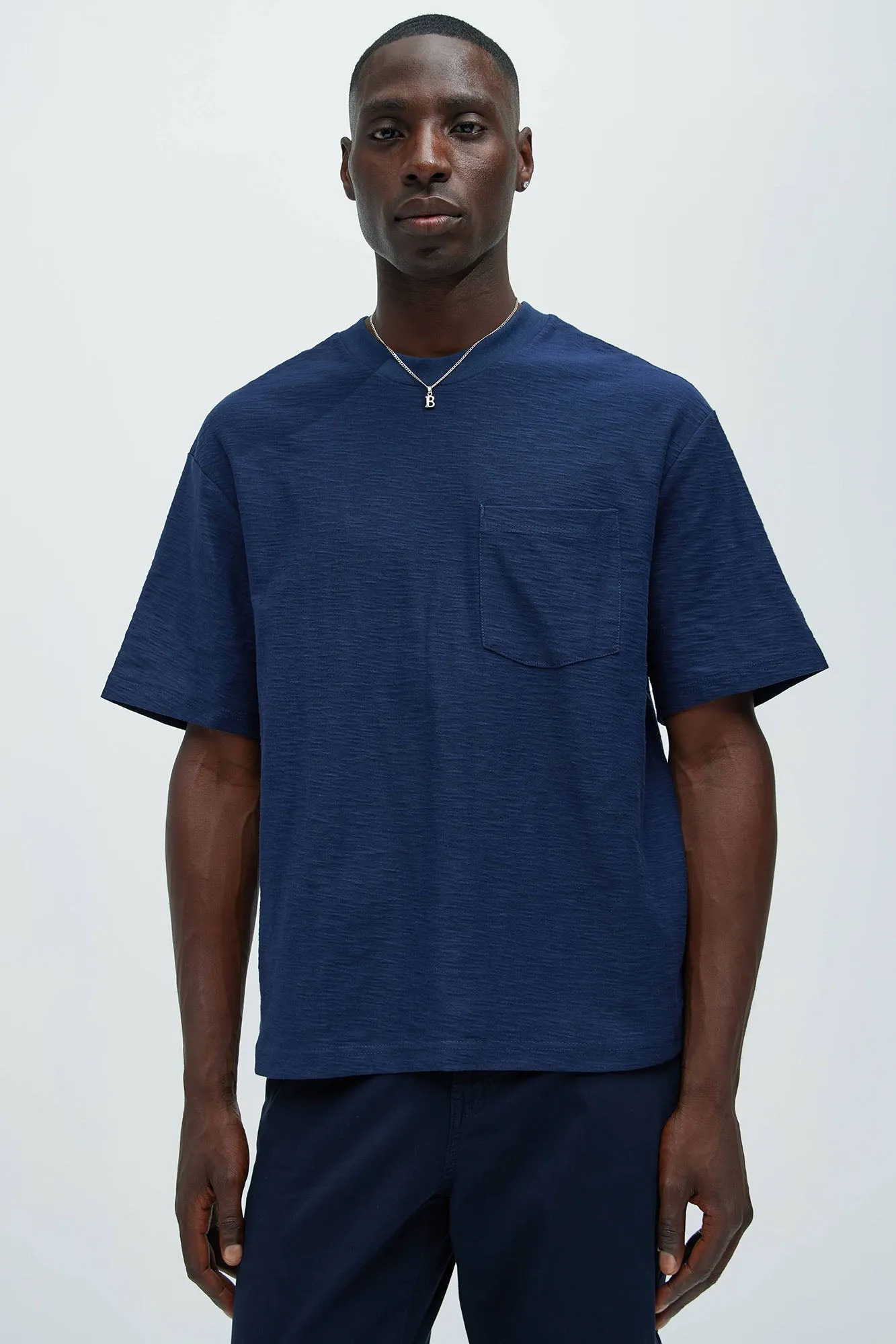 Asher Slub Texture Pocket Tee - Navy